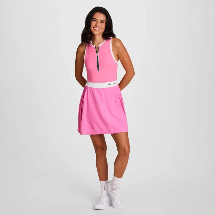 Match Point Tennis-Kleid, gesticktes Script Logo